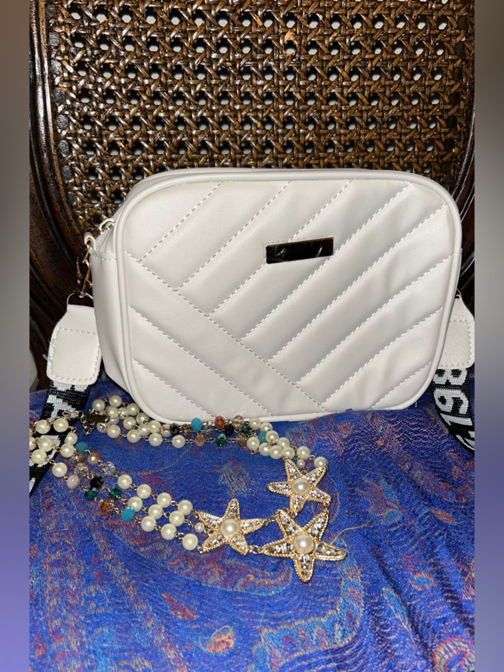 Women's White Quilted Crossbody Shoulder Bag
